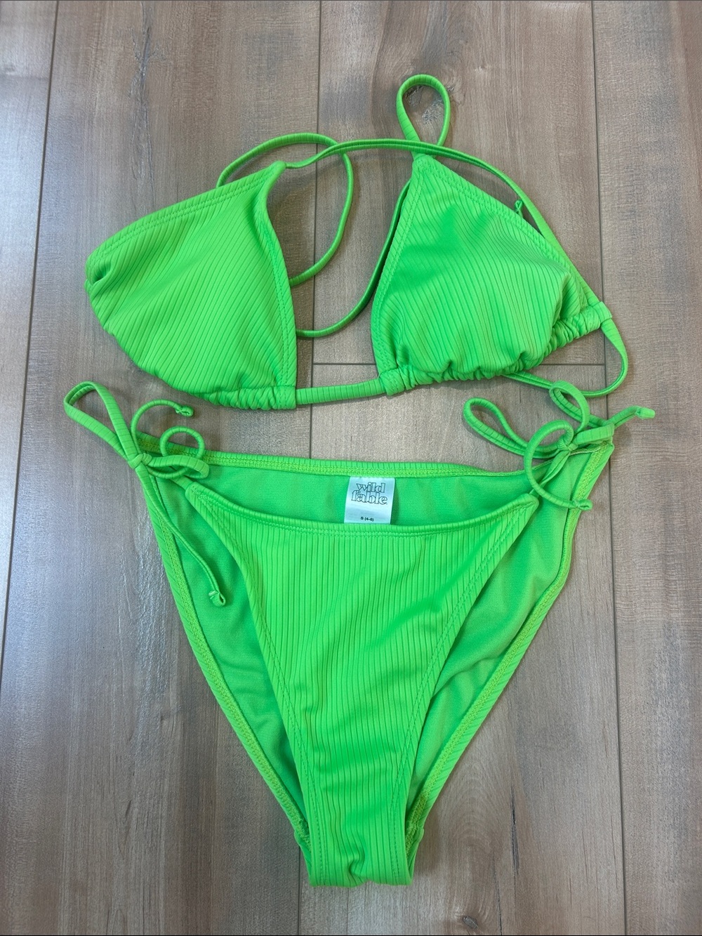 Wild Fable Neon Green Ribbed Triangle Bikini